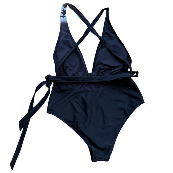 NWT Cupshe Black Swimsuit One Piece Plunge Backless Self Tie Racerback Large - Picture 5 of 11